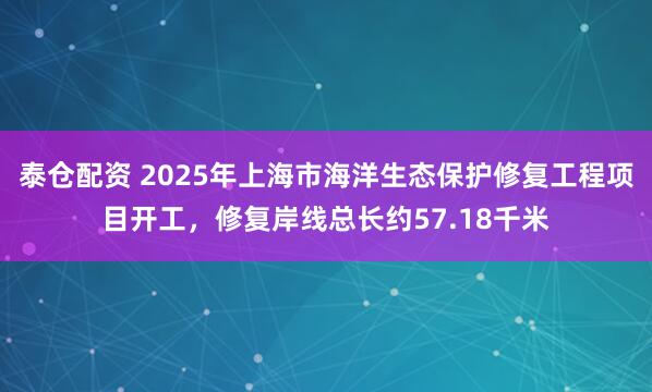 泰仓配资 2025年上海市海洋生态保护修复工程项目开工，修复岸线总长约57.18千米
