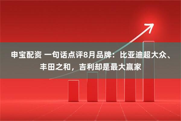 申宝配资 一句话点评8月品牌：比亚迪超大众、丰田之和，吉利却是最大赢家
